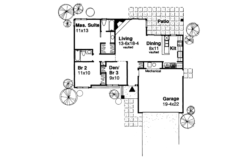 Home Plan - Floor Plan - Main Floor for Ranch House Plan #320-1500 - 3 bed, 2 bath