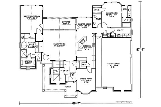 Floor Plan - Main Floor for European House Plan #20-967 - 4 bed, 3.5 bath