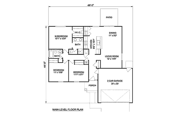 Floor Plan - Main Floor for Ranch House Plan #116-240 - 3 bed, 2 bath