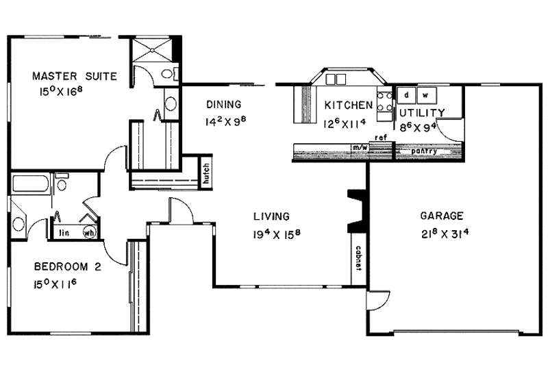House Blueprint - Floor Plan - Main Floor for Country House Plan #60-766 - 2 bed, 2 bath