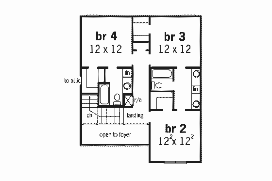 Floor Plan - Upper Floor for Traditional House Plan #16-238 - 4 bed, 3.5 bath