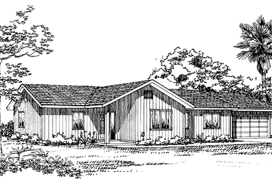 Exterior - Front Elevation 3 for Ranch House Plan #72-1034 - 3 bed, 2 bath