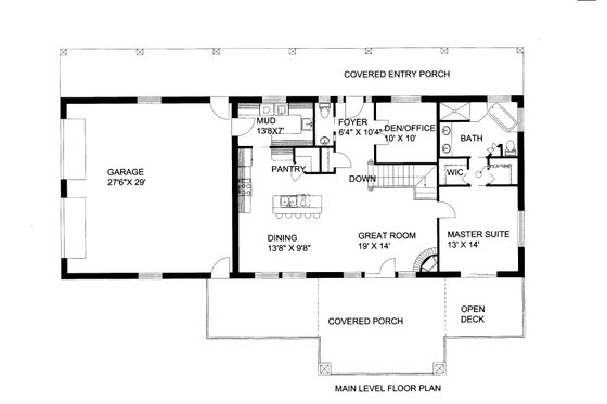 Floor Plan - Main Floor for Ranch House Plan #117-1063 - 3 bed, 2.5 bath