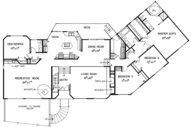 Home Plan - Floor Plan - Main Floor for Contemporary House Plan #60-911 - 3 bed, 2.5 bath