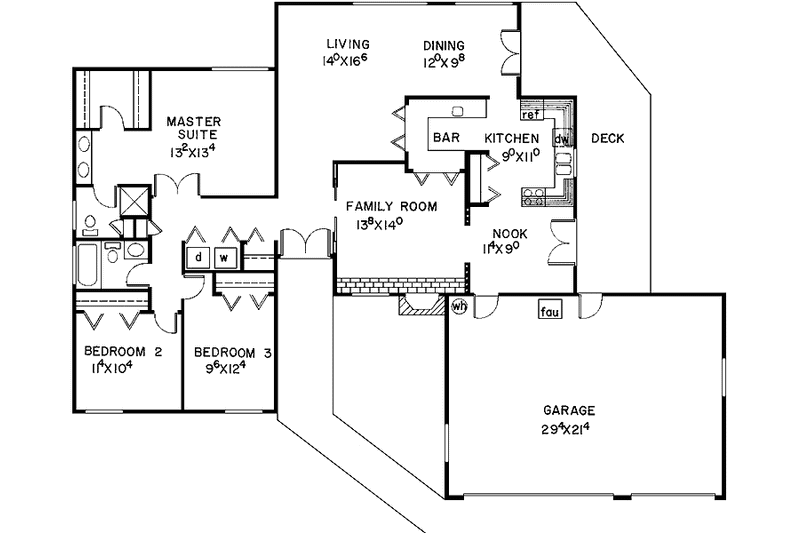 House Blueprint - Floor Plan - Main Floor for Contemporary House Plan #60-868 - 3 bed, 2 bath