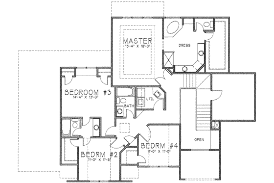Floor Plan - Upper Floor for European House Plan #6-220 - 4 bed, 3.5 bath