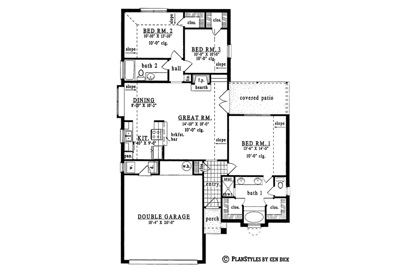 Home Plan - Floor Plan - Main Floor for Country House Plan #42-442 - 3 bed, 2 bath