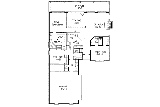 Floor Plan - Main Floor for European House Plan #15-140 - 3 bed, 2.5 bath