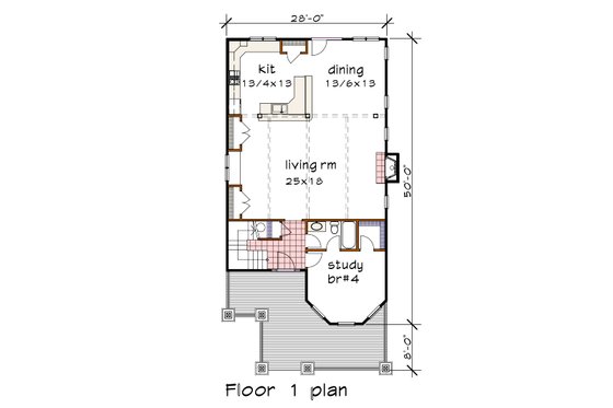 Floor Plan - Main Floor for Craftsman House Plan #79-279 - 4 bed, 3 bath