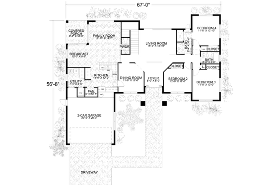 Floor Plan - Main Floor for Mediterranean House Plan #420-137 - 4 bed, 2.5 bath