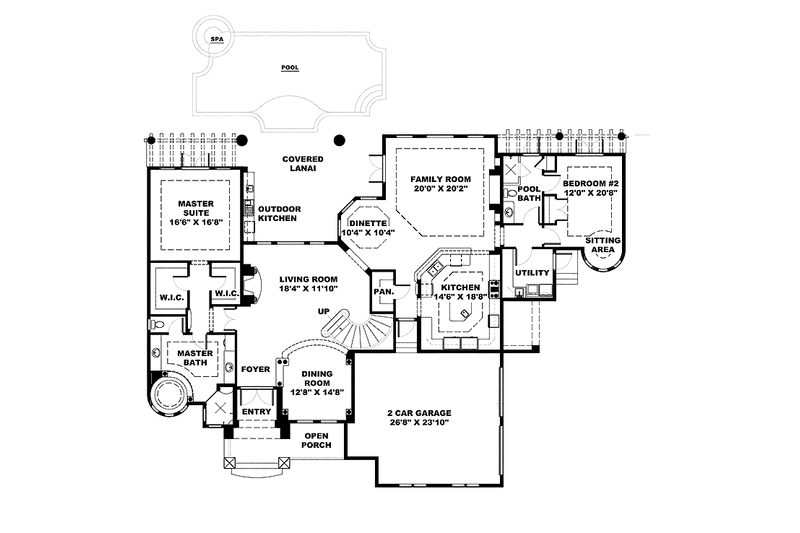 House Blueprint - Floor Plan - Main Floor for Mediterranean House Plan #1017-102 - 5 bed, 5 bath