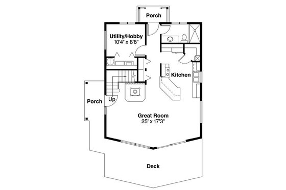 Floor Plan - Main Floor for Cabin House Plan #124-510 - 2 bed, 2 bath