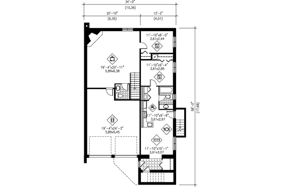 Floor Plan - Lower Floor for Contemporary House Plan #25-351 - 2 bed, 1.5 bath