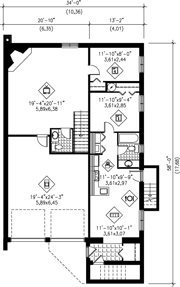 Contemporary Floor Plan - Lower Floor Plan #25-351