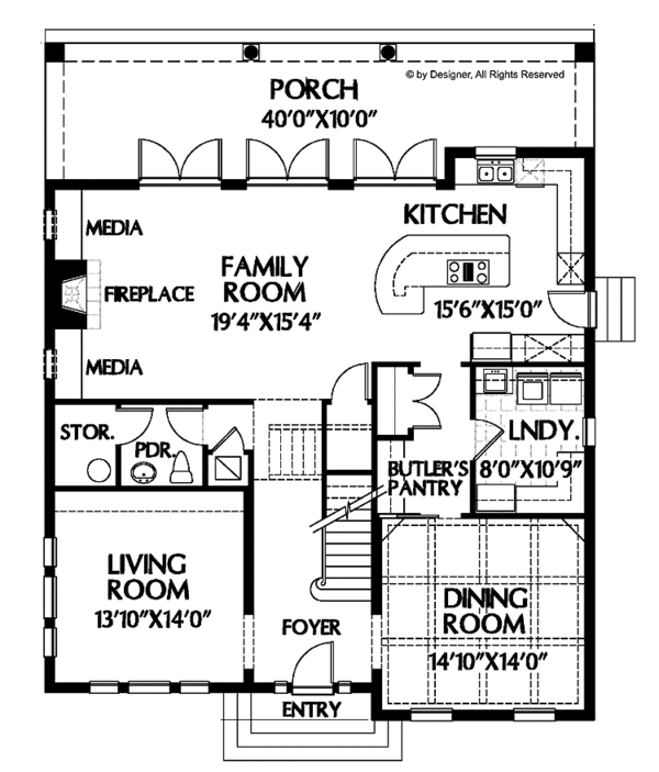 Dream House Plan - Colonial Floor Plan - Main Floor Plan #999-55