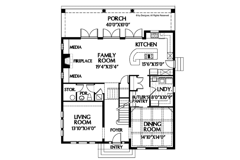 Home Plan - Floor Plan - Main Floor for Colonial House Plan #999-55 - 4 bed, 3.5 bath