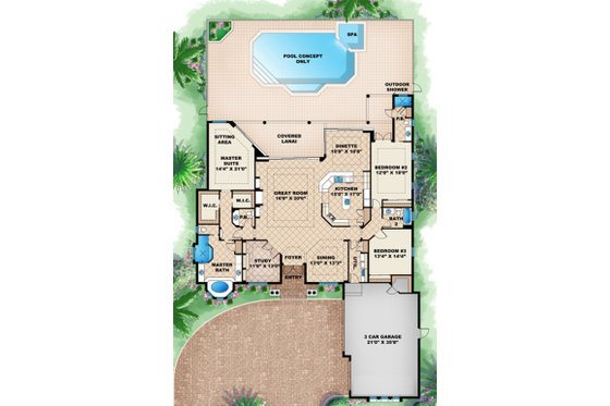 Floor Plan - Main Floor for Beach House Plan #27-513 - 3 bed, 3.5 bath