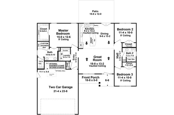 Floor Plan - Main Floor for Ranch House Plan #21-492 - 3 bed, 2 bath