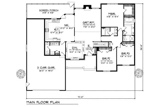 Floor Plan - Main Floor for Traditional House Plan #70-331 - 3 bed, 2.5 bath