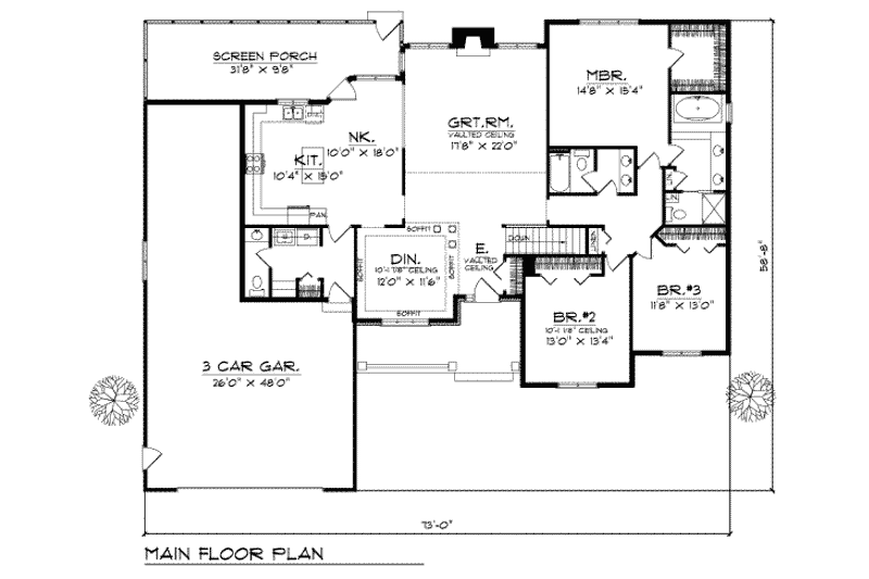 House Plan Design - Floor Plan - Main Floor for Traditional House Plan #70-331 - 3 bed, 2.5 bath
