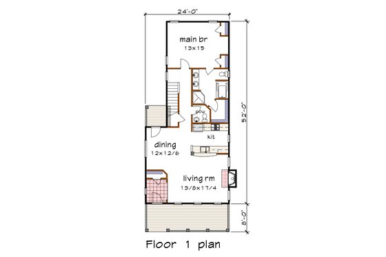 Floor Plan - Main Floor for Craftsman House Plan #79-303 - 3 bed, 2.5 bath