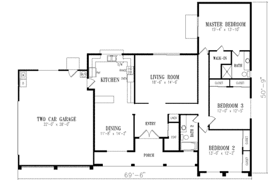 Floor Plan - Main Floor for Adobe / Southwestern House Plan #1-346 - 3 bed, 2 bath
