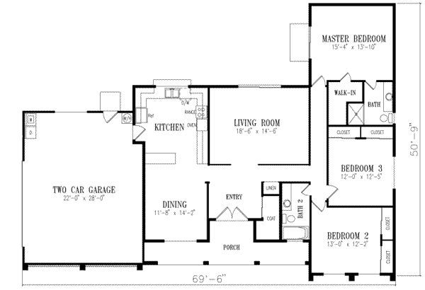 Floor Plan - Main Floor for Adobe / Southwestern House Plan #1-346 - 3 bed, 2 bath