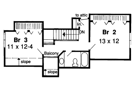Floor Plan - Upper Floor for Ranch House Plan #312-293 - 3 bed, 2.5 bath