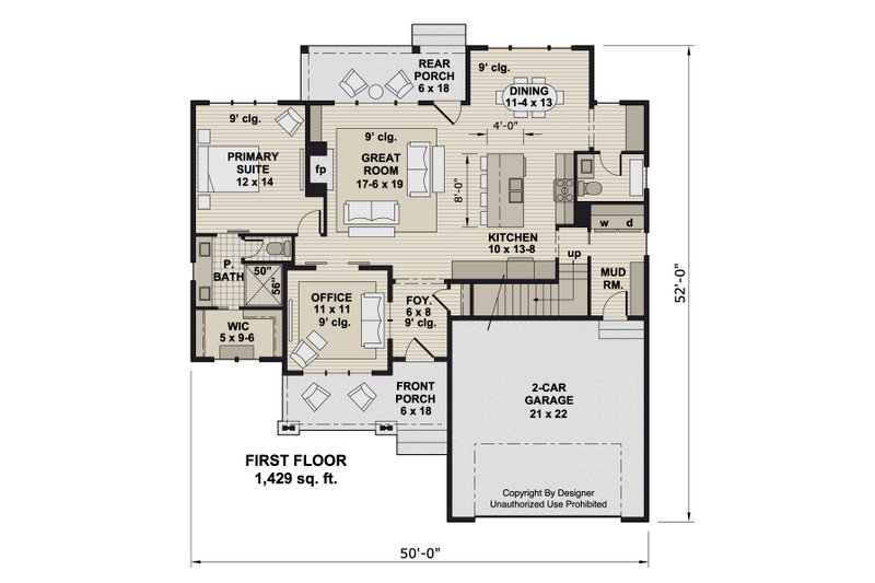 Architectural House Design - Floor Plan - Main Floor for Bungalow House Plan #51-1378 - 3 bed, 2.5 bath