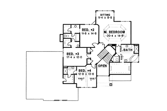 Floor Plan - Upper Floor for Traditional House Plan #67-115 - 4 bed, 3.5 bath