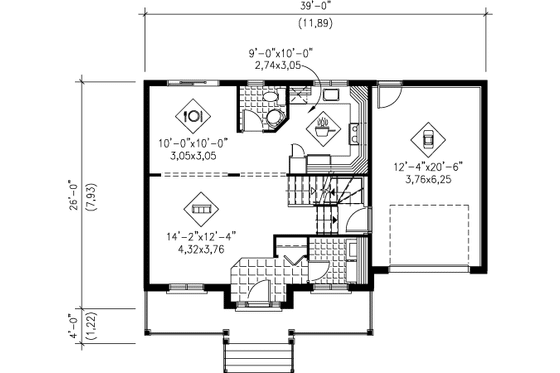 Floor Plan - Main Floor for Country House Plan #25-4144 - 3 bed, 1.5 bath