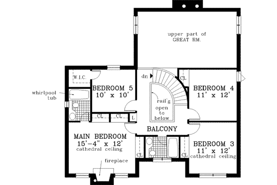 Floor Plan - Upper Floor for Colonial House Plan #3-200 - 4 bed, 3.5 bath