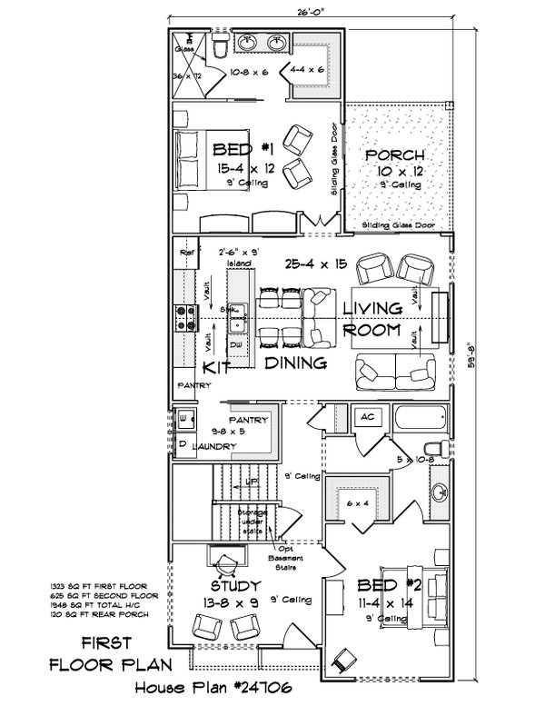 House Blueprint - Floor Plan - Main Floor for Cottage House Plan #513-2498 - 5 bed, 3 bath