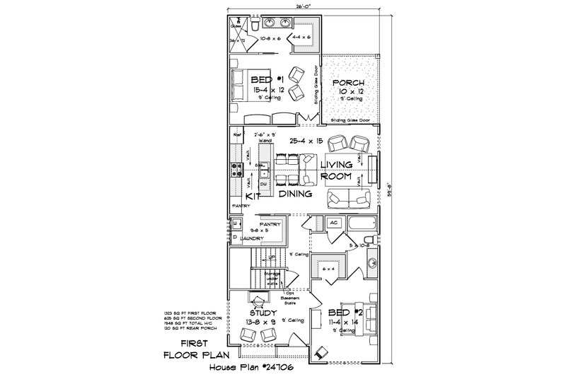 House Blueprint - Floor Plan - Main Floor for Cottage House Plan #513-2498 - 5 bed, 3 bath