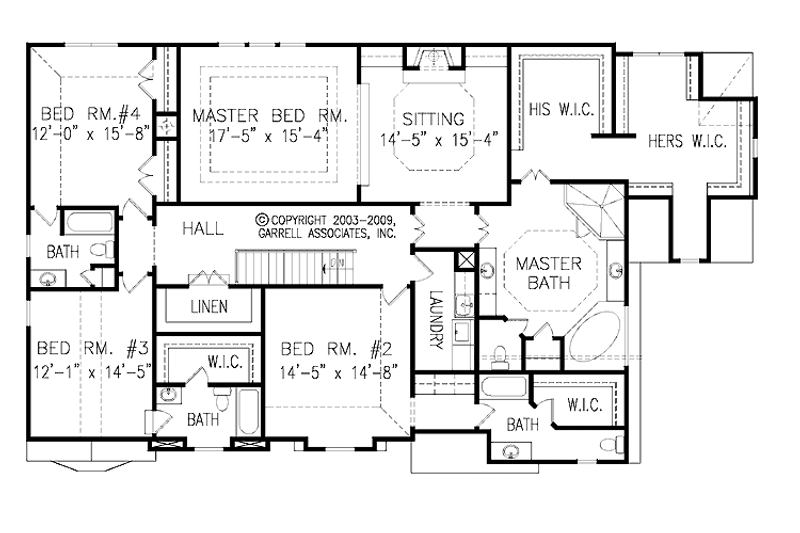 House Blueprint - Floor Plan - Upper Floor for Traditional House Plan #54-329 - 5 bed, 5.5 bath