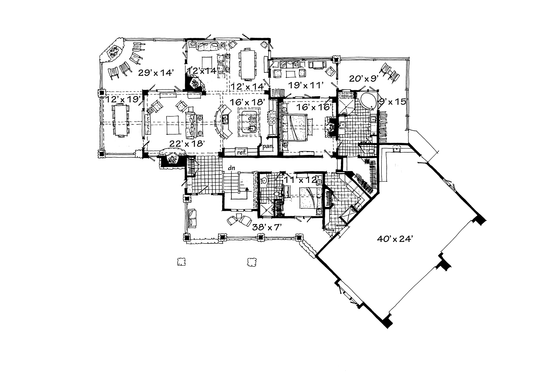 Floor Plan - Main Floor for Ranch House Plan #942-32 - 4 bed, 4.5 bath