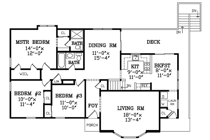 Home Plan - Floor Plan - Main Floor for Ranch House Plan #314-257 - 3 bed, 2 bath