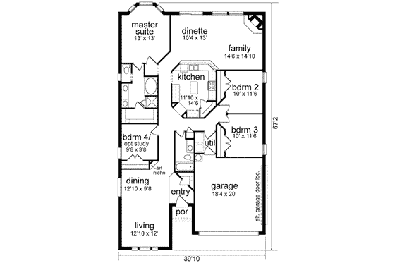Floor Plan - Main Floor for European House Plan #84-231 - 4 bed, 2 bath