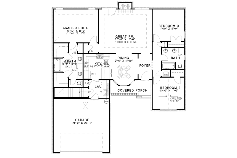 Architectural House Design - Floor Plan - Main Floor for Ranch House Plan #17-3115 - 3 bed, 2 bath