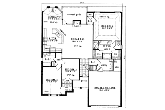 Floor Plan - Main Floor for Traditional House Plan #42-247 - 3 bed, 2 bath