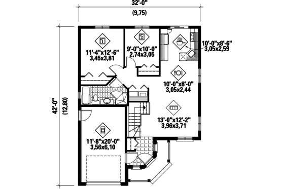 Floor Plan - Main Floor for Traditional House Plan #25-4442 - 2 bed, 1 bath