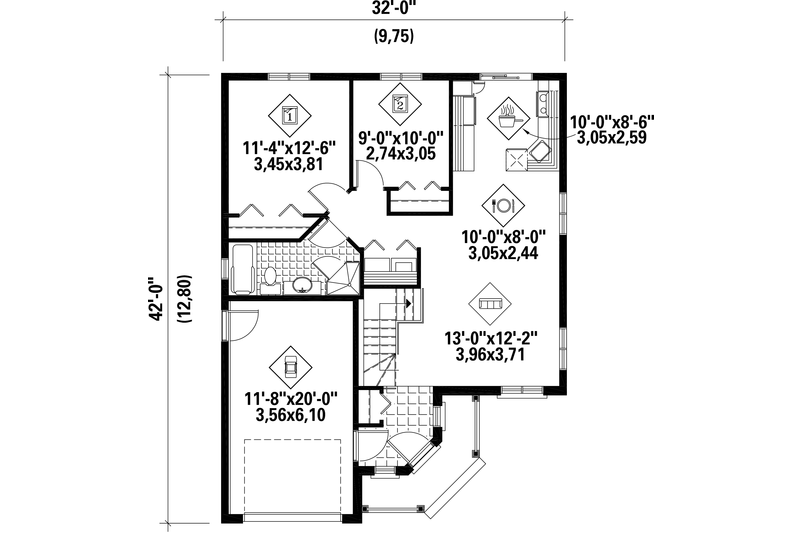 Dream House Plan - Floor Plan - Main Floor for Traditional House Plan #25-4442 - 2 bed, 1 bath