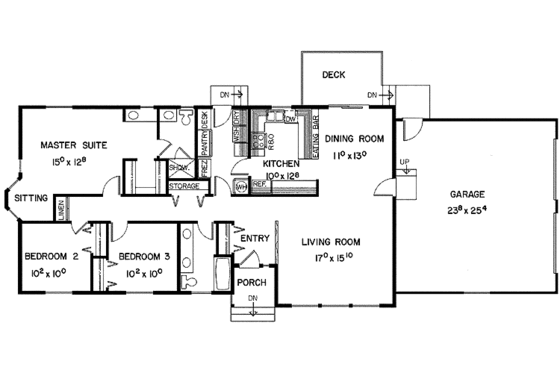 Floor Plan - Main Floor for Ranch House Plan #60-788 - 3 bed, 2 bath
