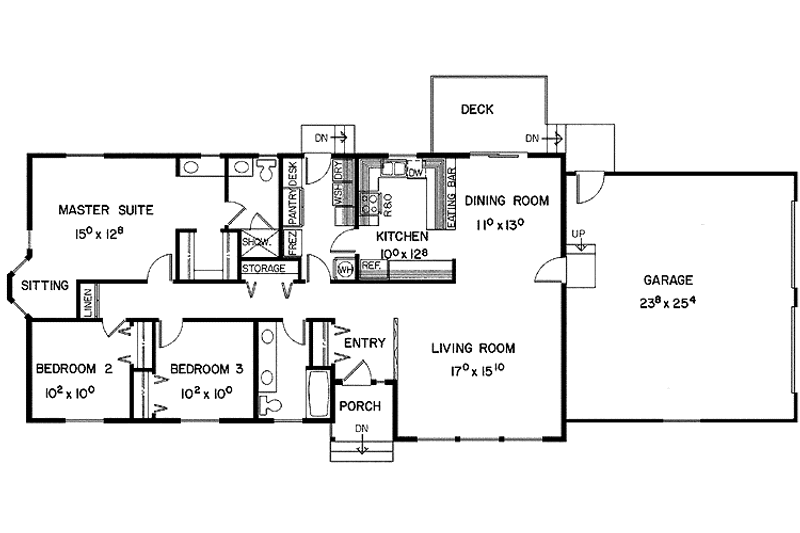 House Blueprint - Floor Plan - Main Floor for Ranch House Plan #60-788 - 3 bed, 2 bath