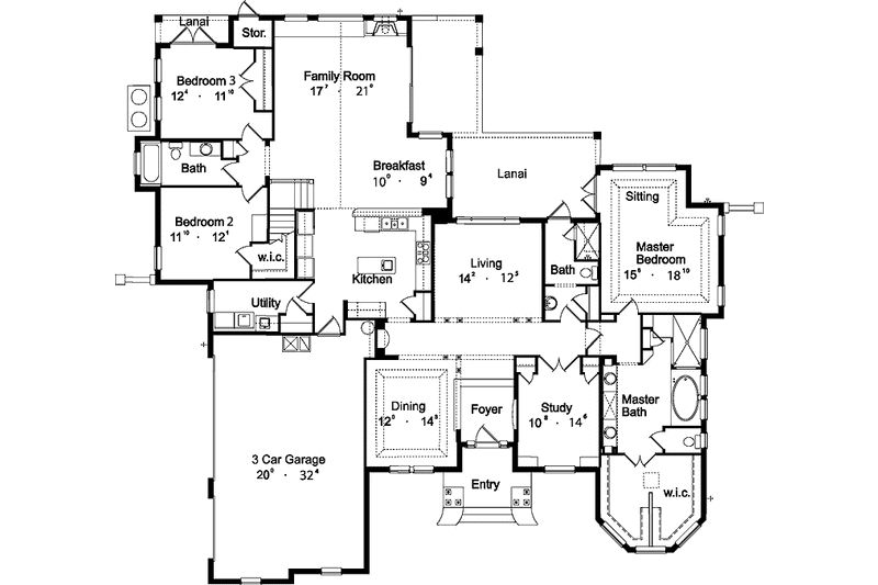 Dream House Plan - Floor Plan - Main Floor for Mediterranean House Plan #417-746 - 3 bed, 4 bath