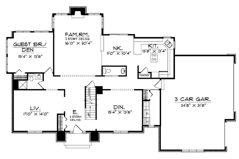 Home Plan - Floor Plan - Main Floor for Colonial House Plan #70-1363 - 3 bed, 3.5 bath