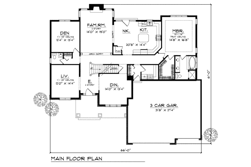 Home Plan - Floor Plan - Main Floor for Traditional House Plan #70-454 - 4 bed, 2.5 bath