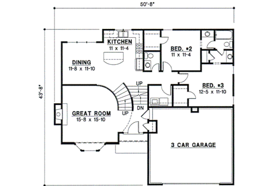 Floor Plan - Main Floor for Traditional House Plan #67-659 - 3 bed, 2 bath