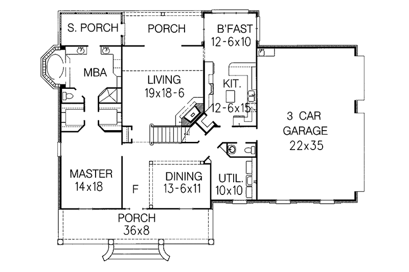 Home Plan - Floor Plan - Main Floor for Classical House Plan #15-308 - 3 bed, 2.5 bath