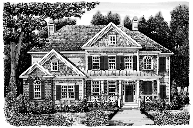 House Blueprint - Exterior - Front Elevation 3 for Colonial House Plan #927-889 - 5 bed, 4 bath